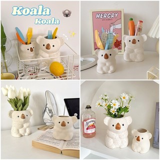Ins Koala Nhựa Hoa Bình Đựng Bút Dễ Thương Đa Năng Trang Điểm Bàn Chải Lưu Trữ Để Bàn Trang Trí