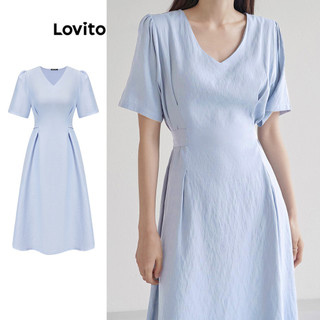 Đầm Lovito xếp ly màu trơn phong cách thanh lịch cho nữ plus size L86ED207