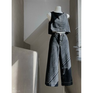 Set sn denim quần suông Louis.H