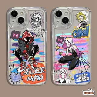 Tương thích cho iPhone 15 11 14 13 12 Pro Max X XR Xs Max Painted Spiderman Cặp đôi dày chống rơi Vỏ điện thoại không gian không màu vàng