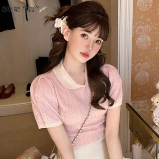 SOERVIMY áo phông áo thun nữ croptop baby tee Trendy Hàn Phong Xu hướng Thời trang WMY2440Q3B 19Z240508
