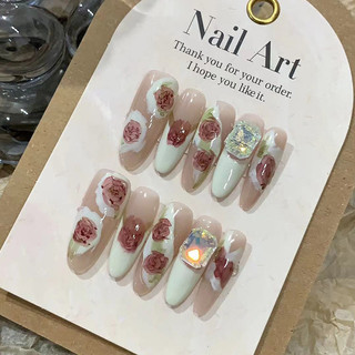 Đùi Tóc Thô  Handmade Mặc Móng Tay Làm Móng Tay Màu Nước Vuông Kim Cương Mặc Móng Tay Hoàn Thành Làm Đẹp Móng Tay Bán Buôn