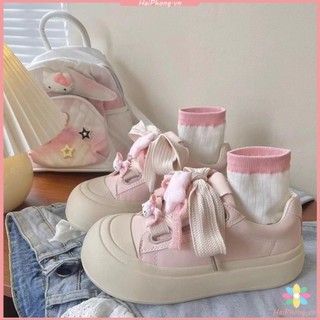 Giày bánh mì nữ nơ dễ thương đế dày giày trắng xuân hè phong cách mới