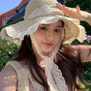 Mũ Rơm ins Ren-Up Rỗng Mũ Rơm Bên Biển Mũ Chống Nắng Ren-Rimmed Mũ Chống Nắng