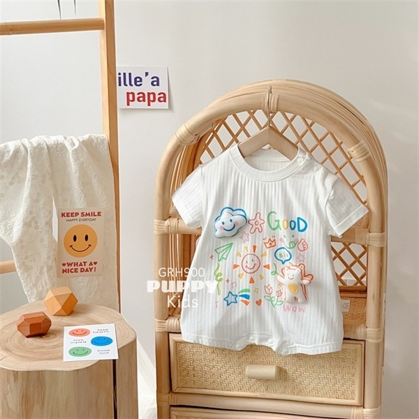 (GRH900) (5-12kg) Bộ đồ liền thân dành cho em bé (Puppy Kids) Good trắng, hè mát.