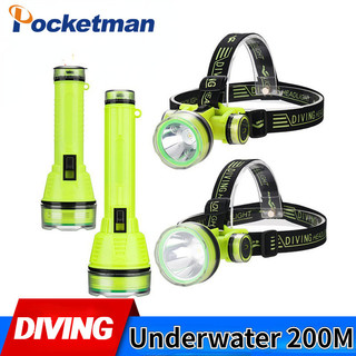 Đèn pin lặn dưới nước 200M để bắt cá, chống nước, ánh sáng mạnh, đèn pha có thể sạc lại, siêu sáng, đèn khai thác gắn trên đầu, đèn vàng đuổi theo biển