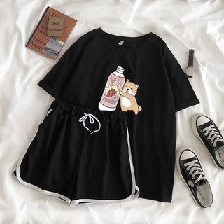Sét áo phông Cún nước cam + quần short viền, áo thun from rộng thiết kế thời trang cá tính, chất đẹp không xù DVGIT