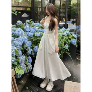 Váy Liền Hai Dây Màu Trắng Cho Nữ Váy Dài Phong Cách Nghỉ Dưỡng Bên Bờ Biển Siêu Đẹp Kiểu Mới Mùa Hè
