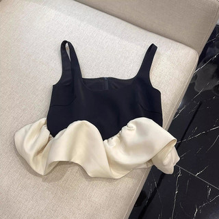 Pure Desire Phong Cách Cao Cấp Tương Phản Màu Sắc Khâu Sóng Ren Viền Camisole Nữ Mùa Hè 2024 Đẹp Top