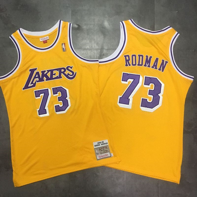 Áo bóng rổ nam chính hãng mới Lakers #73 Áo đấu Dennis Rodman màu vàng