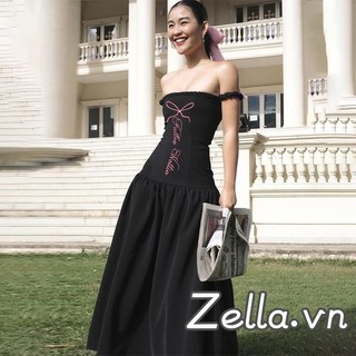 Váy dài lệch vai dành cho nữ Váy dài in chữ bướm Váy dự tiệc buổi tối