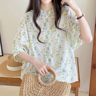 Áo Sơ Mi Nữ Phong Cách Mùa Hè Mới Đi Lại Phong Cách Hàn Quốc Nữ Tính Khí Hoa Bát Tay Cotton Và Vải Lanh Giữa Tay Top