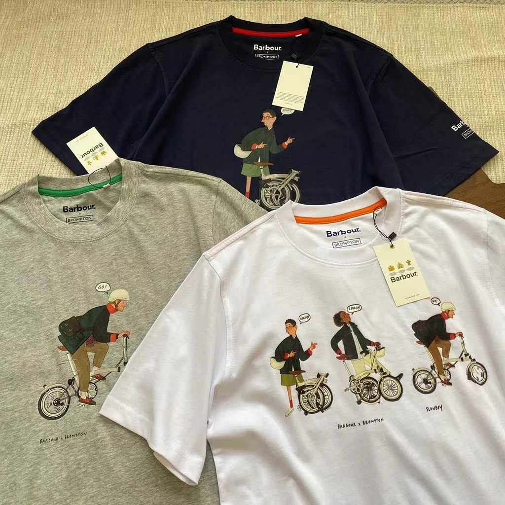 Barbour Brompton Slowboy Chung Vải Áo Thun Đi Xe Đạp Xe Đạp Minh Họa In Hình Ngắn Tay Nam Nữ
