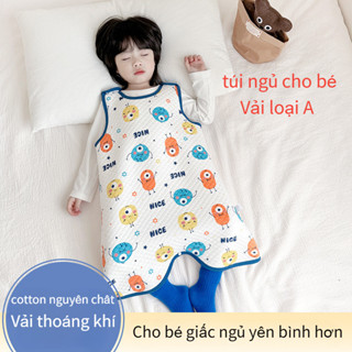 Túi ngủ cho bé, thoải mái và thoáng khí, không ngột ngạt, áo ngủ vest, chất liệu cotton nguyên chất, họa tiết hoạt hình, phong cách ngắn tay xuân thu, thích hợp cho bé trai và bé gái