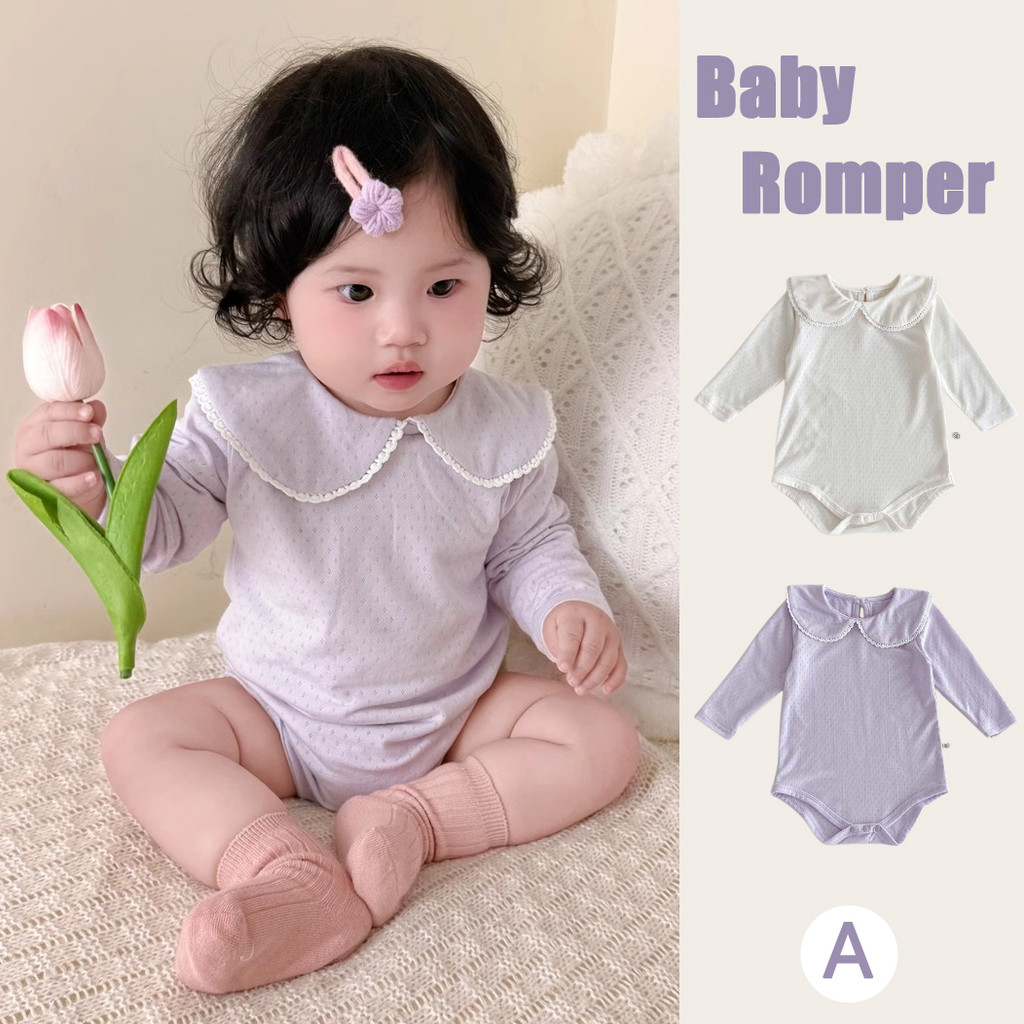 Phong Cách Hàn Quốc Dễ Thương Cổ Búp Bê Đồng Bằng Áo Liền Quần Cho Bé 0-2 Tuổi Sơ Sinh Bé Gái Xuân T