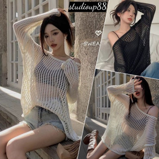 (Ảnh+ Video Thật)Áo lưới dài tay trễ vai form rộng phong cách cá tính áo quây cổ yếm phong cách sexy