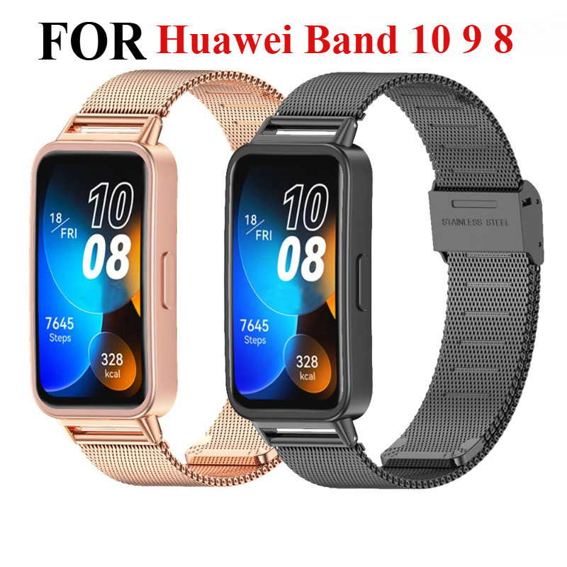 Lưới Dây Đeo Đồng Hồ Cho Huawei Band 10 9 8 Thép Không Gỉ Vòng Tay Vòng Đeo Tay Vòng Cho Huawei Band
