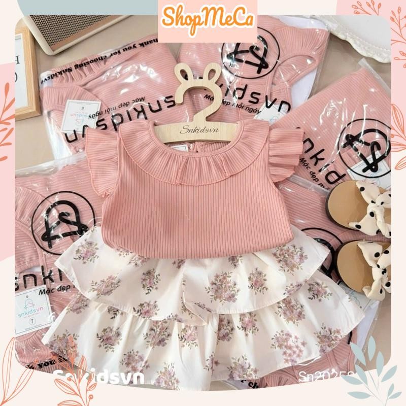 (SN13) Set bộ bé gái, Set áo tăm tay tiên chân váy hoa tầng cho bé gái