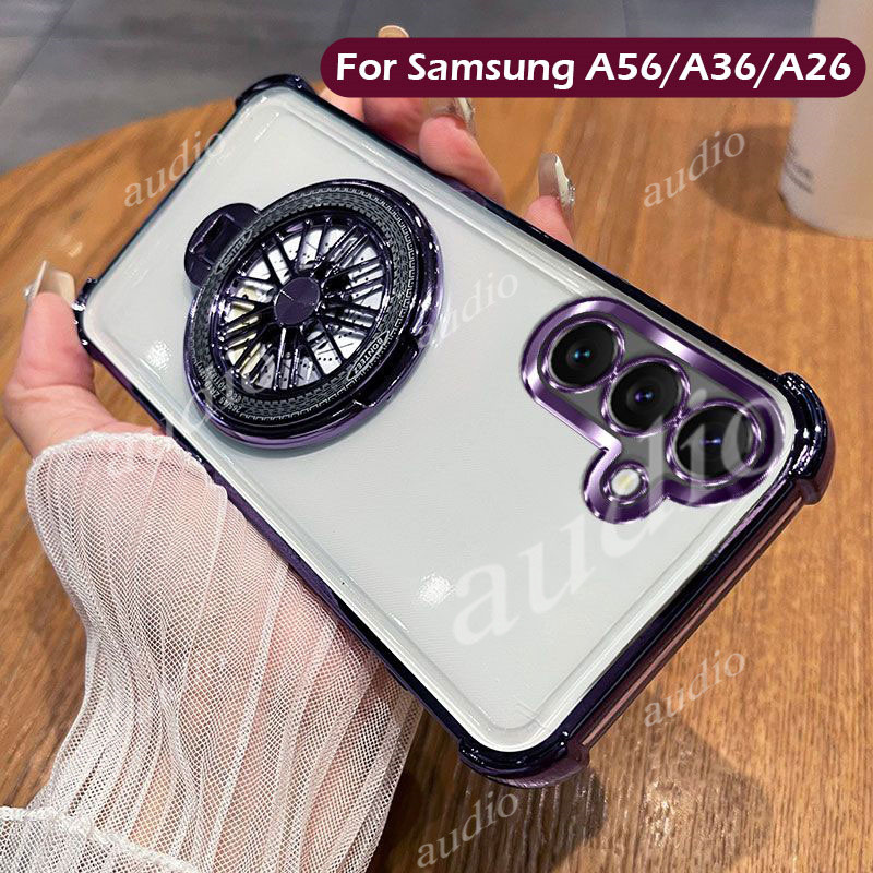 Dành Cho Samsung A56 5G Ốp Điện Thoại Trong Suốt Mạ Bốn Góc Có Giá Đỡ Cối Xay Gió Cho Samsung Galaxy