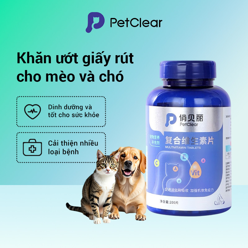 【Mua 2 Tặng 1】Viên vitamin tổng hợp Petclear cho thú cưng - Bổ sung vitamin B và khoáng chất vi lượng, ngăn ngừa rụng tóc, tăng cường dinh dưỡng cho chó mèo