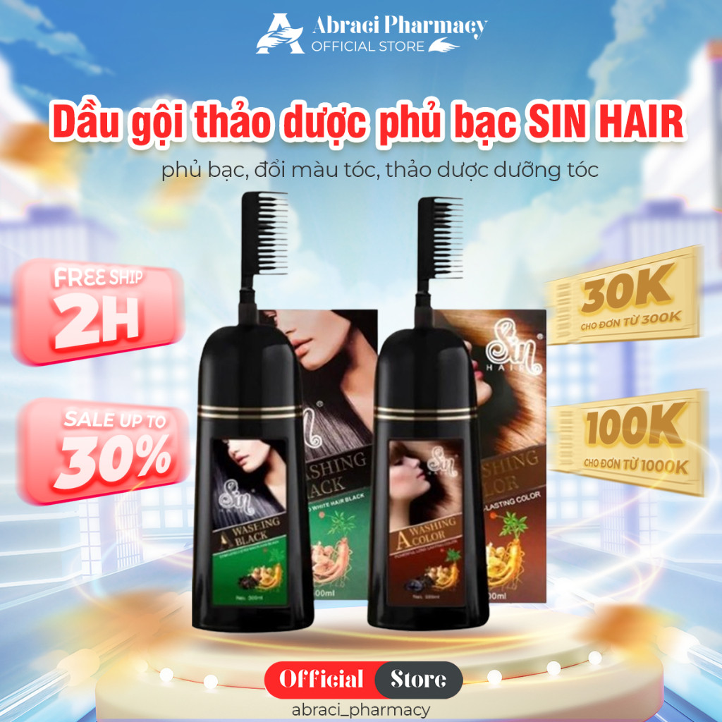 Dầu Gội Phủ Bạc SIN HAIR Nhật Bản 500ml - Dầu Gội SIN HAIR Phủ Bạc, Đổi Màu Tóc, Thảo Dược Dưỡng Tóc