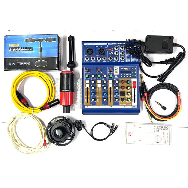 combo bộ mic hát live takatar pc k320 sound card f4 pro kẹp 2 dt dây mic dây live pk 2 chiều tai ngh