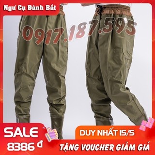 Ủng lội nước dài liền quần đế cứng màu nâu size 37-44, quần ủng bảo hộ lao động, ủng pvc câu cá, ủng thủy sản cao cấp