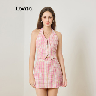 Đầm Lovito chắp vá xẻ tà cài nút phía trước phong cách thanh lịch dành cho nữ L83ED337