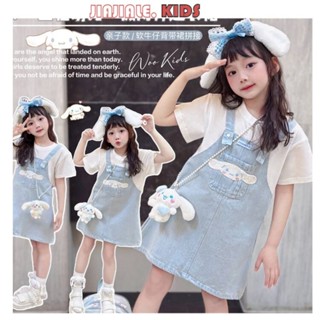 3-15y Bé Gái Thêu Cinnamoroll Giả Hai Dây Váy Đầm denim