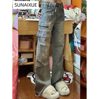 SUNAIXUE quần ống rộng quần nữ jean Cute xu hướng Casual Comfortable WLK2440RT1 16Z240418