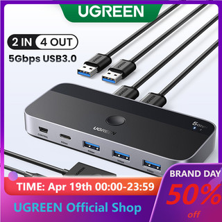 Ugreen Bộ Chuyển Đổi usb kvm 3.0 kvm Cho Máy In Chuột Bàn Phím Máy Tính Kèm 2 Ổ Cắm usb Và 4 Thiết Bị Chuyển Đổi