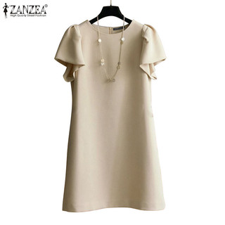 Zanzea Nữ Hàn Quốc Cổ Tròn Ruffle Tay Có Dây Kéo Không Túi Đầm Rời