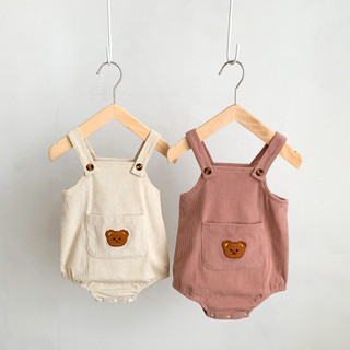 2024 Phong Cách Mới Cho Bé Tập Đi Nam Nữ Bé Corduroy Gấu Túi Dây Đeo Áo Liền Quần Jumpsuit