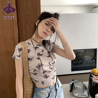 Áo thun nữ XIYUYI In hình bướm Slim Fit rốn tay ngắn
