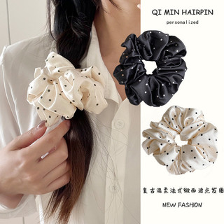 2024 Satin Polka Dot Scrunchy Retro Nhẹ nhàng Dây buộc tóc Dây cao su đàn hồi cao