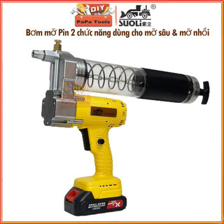 Bơm mỡ pin 2 chức năng dùng cho mỡ sâu và mỡ nhồi, Máy bơm mỡ pin PapaTool môtơ lõi đồng pin lithium