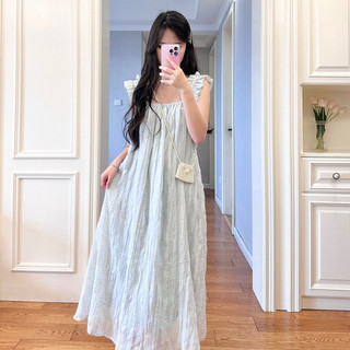 Suspender Đầm Mùa Hè Phong Cách Mới Kẻ Sọc Ngọt Ngào Đầm Đi Biển Phong Cách Kỳ Nghỉ Đi Biển Đầm Dài