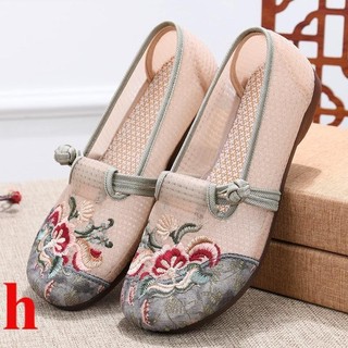 Mùa Hè Cũ Bắc Kinh Giày Vải Nữ Lưới Thoáng Khí Thêu Mẹ Giày Phong Cách Dân Tộc Một Cánh Hanfu Giày Thường Ngày