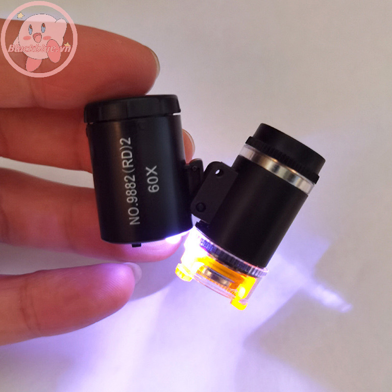 Bộ kính hiển vi bỏ túi Mini BBLUE 60x Kính hiển vi cầm tay chạy bằng kính hiển vi có đèn LED Kính hiển vi khoa học cho trẻ em.