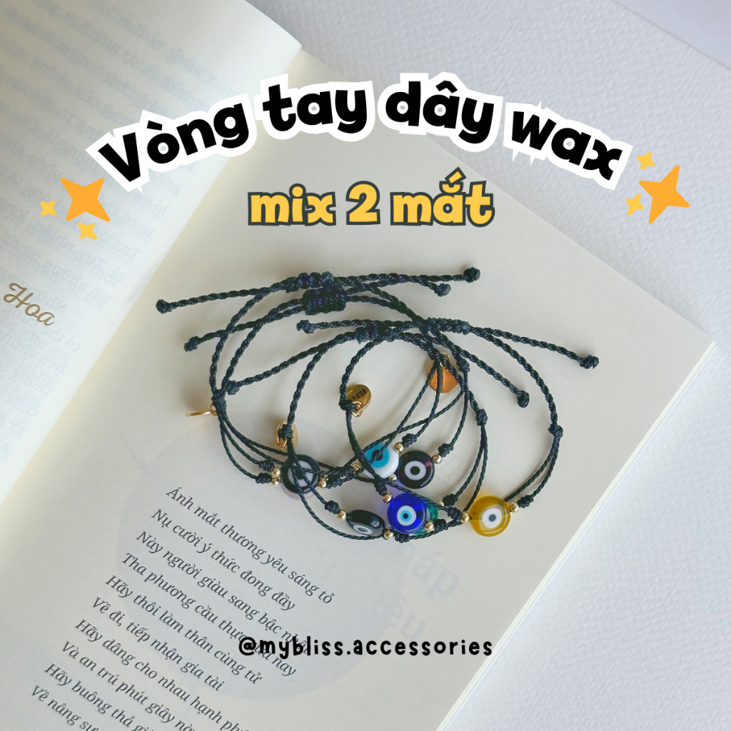 Vòng tay Evil Eye dây wax mix 2 màu Bliss Accessories [DÂY ĐEN]