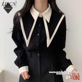 Bộ áo sơ mi dài tay LISCNLoose Áo kiểu Pháp mùa thu bạn gái mới