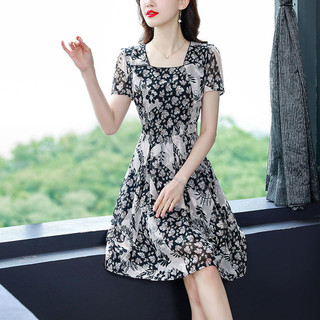 Thời trang mùa hè đầm voan nhỏ nữ 2024 phong cách mới thời trang retro mùa hè tay ngắn đầm hoa
