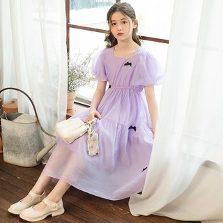 Mùa Hè Bé Gái Mùa Hè Đầm Tay Ngắn Phong Cách Mới Học Sinh Thời Trang Tay Phồng Công Chúa Đầm Dài Bé Gái Đi Biển Bé Gái Đầm Trẻ Em