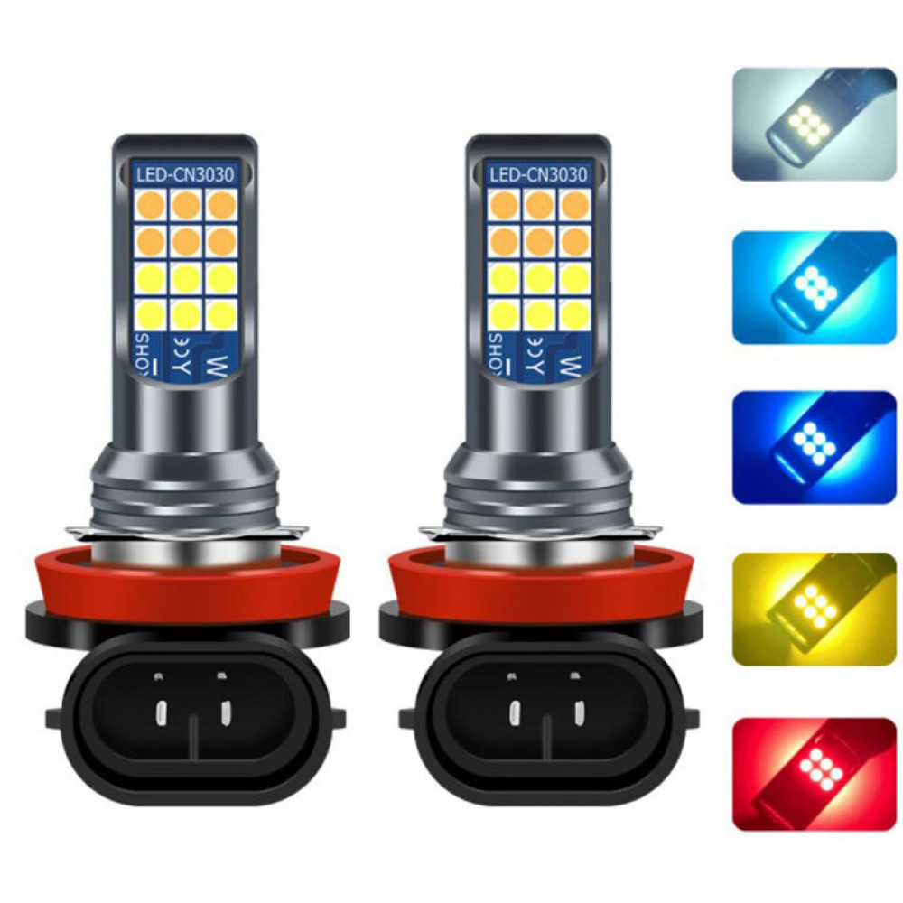 1 Đèn LED Sương Mù Ô Tô 24LED Màu Kép H11 H3 Bóng Đèn LED H7 H8 H9 H11 Siêu Sáng Tự Động Sương Mù 90