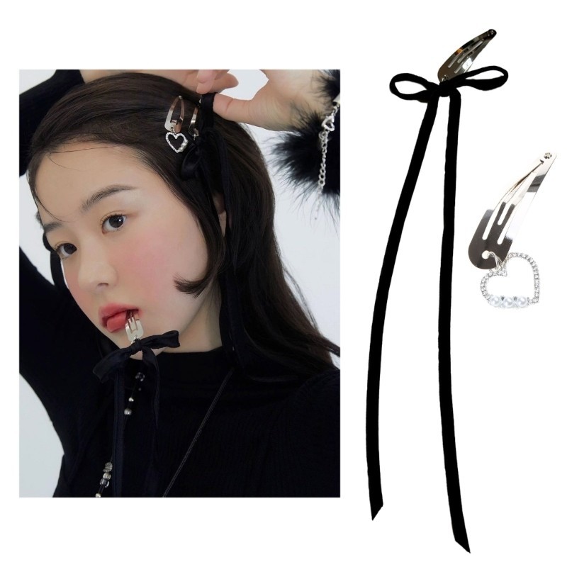 Mo * Kẹp Tóc Y2K Ruy Băng Dài Tóc Barrette Kẹp Tóc Nơ Barrette Mũ Nữ