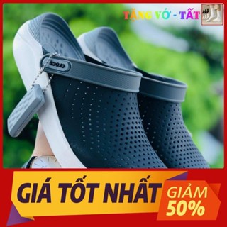 Dép Cross Literide 🎁 FREESHIP +TẶNG VỚ 🎁 giày sục sandal Cross quai ngang bít đầu nam nữ, kèm tag đen-xám