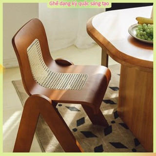 Ghế Mây Sang Trọng Nhẹ Bắc Âu, Ghế Ăn Gỗ Nguyên Khối Gia Dụng Sáng Tạo, Ghế Lưng Quán Cà Phê Khách Sạn Homestay
