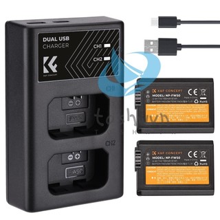 Bộ sạc và pin máy ảnh k & f concept với bộ sạc pin 2 khe + 2 pin np-fw50 7.4v 1100mah + thay thế cáp sạc type-c cho a7 / alpha 7r / a7r / a7 ii / a7s / a7