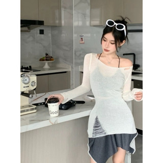 Gaeul store- áo len dệt kim dáng dấu quần mỏng kiểu rách