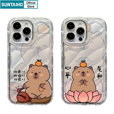 Suntaiho Ốp lưng Iphone Đẹp Cute trong suốt in hình Ngộ nghĩnh Vỏ Gỗ Cá Capybara Họa Tiết Vỏ Điện Thoại TPU Mềm Cao Cấp Chống Sốc Cho Iphone 15 14 12 13 11 Pro Max IP 7 8 Plus Iphon X Xs XR Xs Max Hàn quốc Ốp Lưng